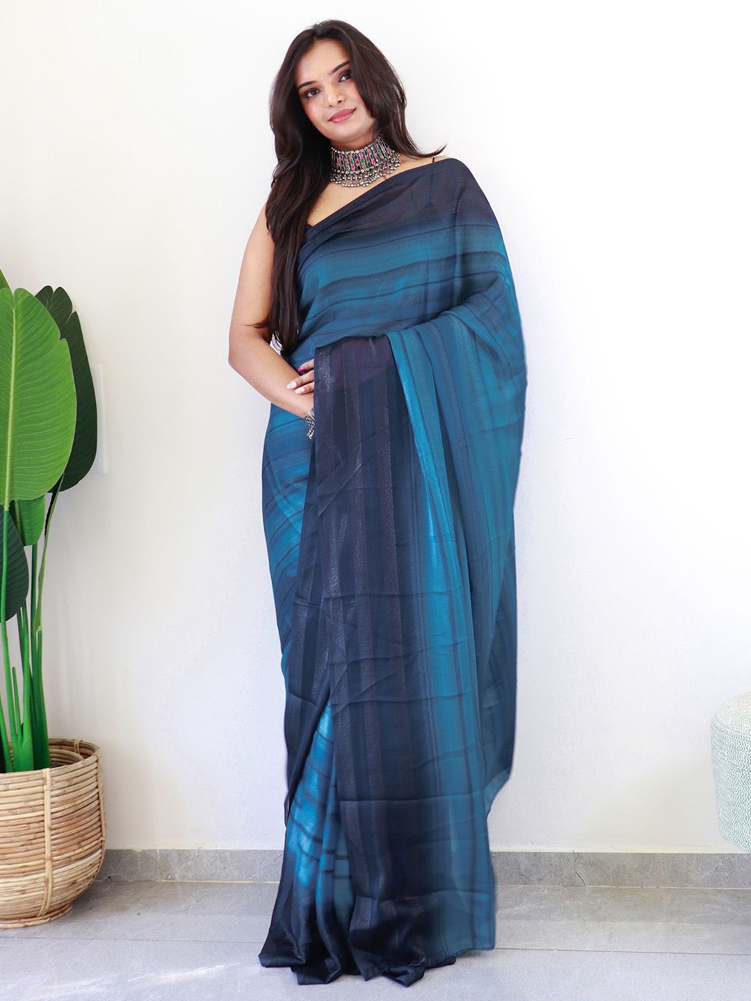 

Anouk Rustic Ombre Poly Georgette Ready to Wear Saree, Blue