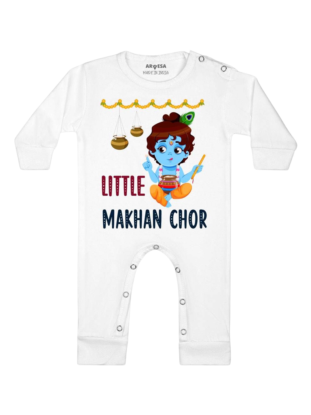 

Arvesa First Janmashtami Printed Baby Romper, White