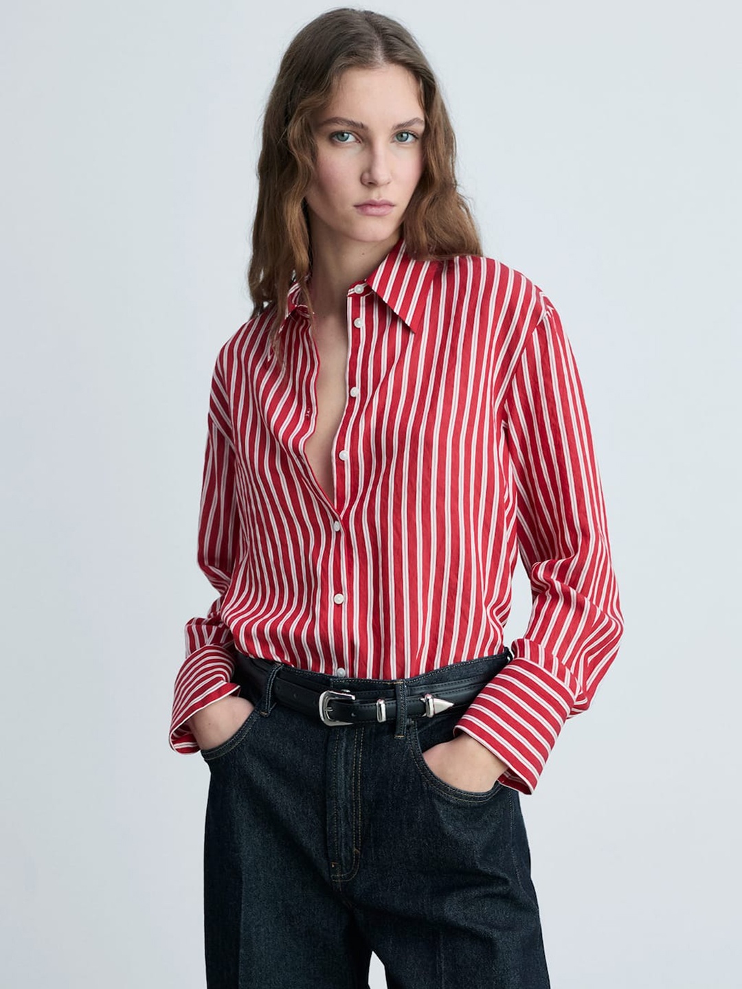 

MANGO Striped Casual Shirt, Red