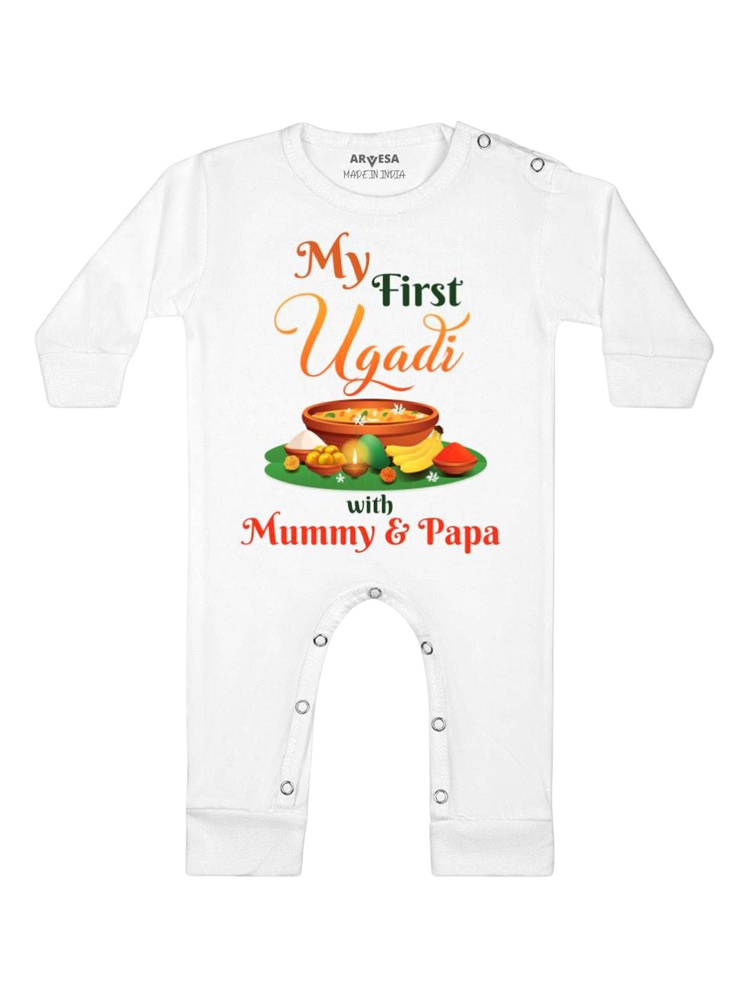 

Arvesa First Ugadi Printed Baby Romper, White