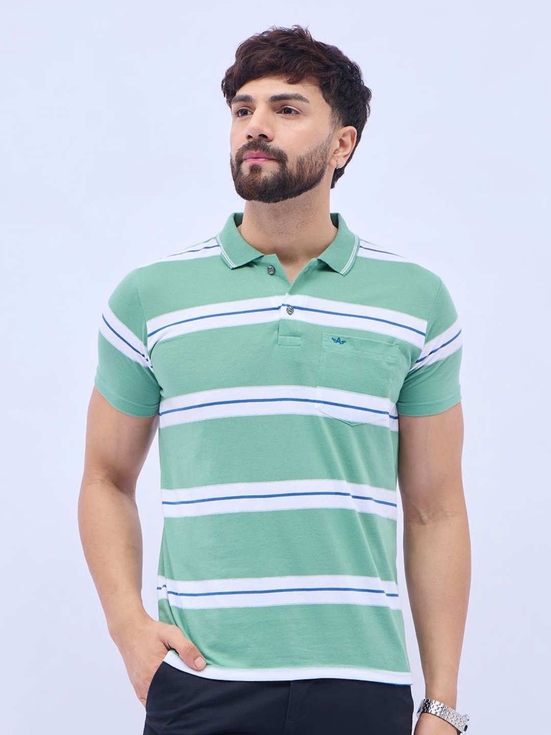 

ARRAY Men Brand Logo Printed Polo Collar T-shirt, Sea green