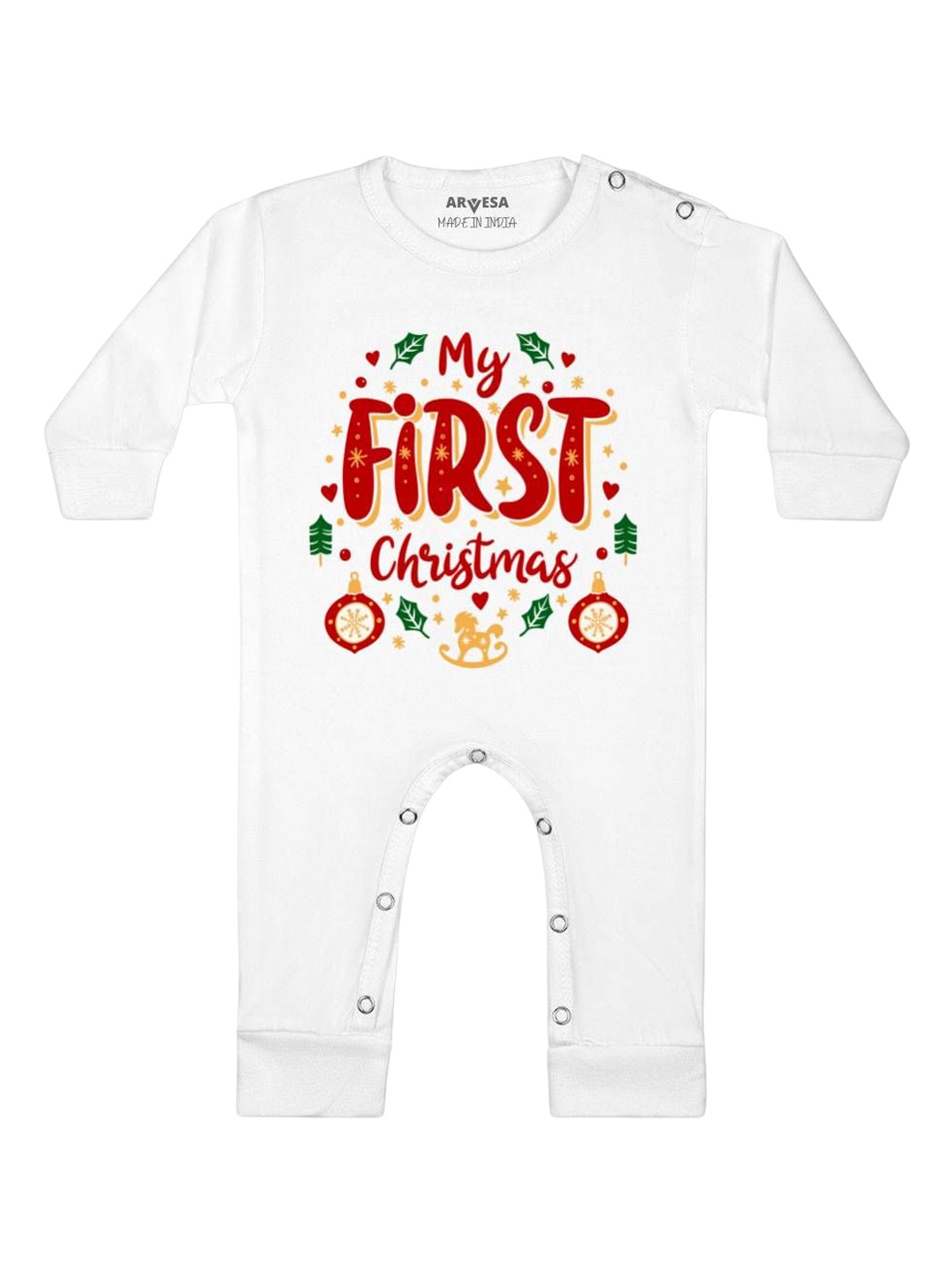 

Arvesa First Christmas Printed Baby Romper, White
