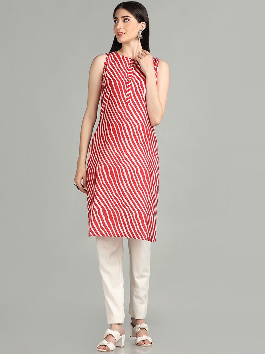 

HRITIKA Leheriya Printed Pure Cotton Straight Kurta, Red