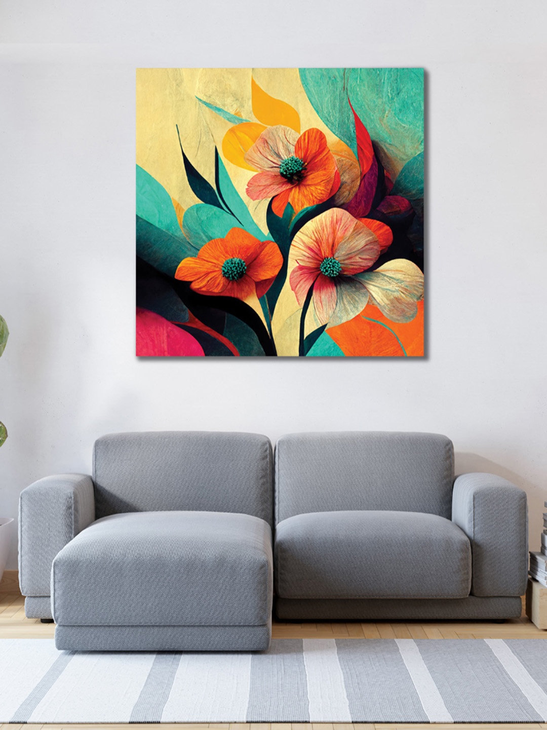 

CVANU Black & Yellow Floral Square Canvas Wall Art Painting