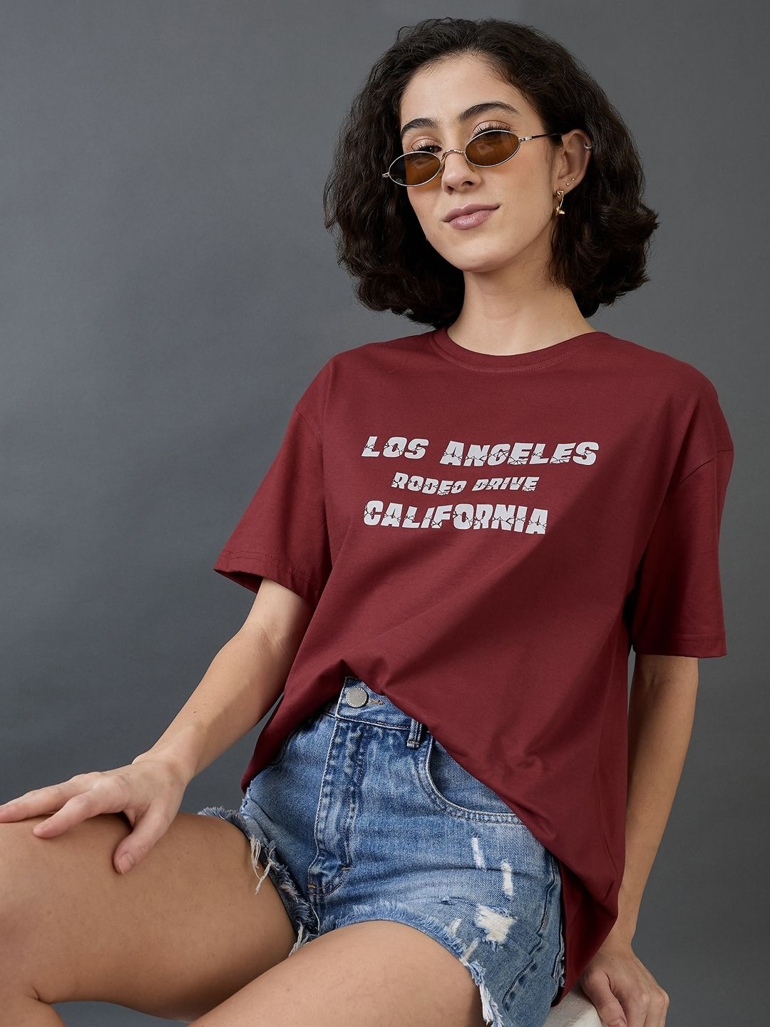 

Mast & Harbour Women Printed Applique T-shirt, Maroon