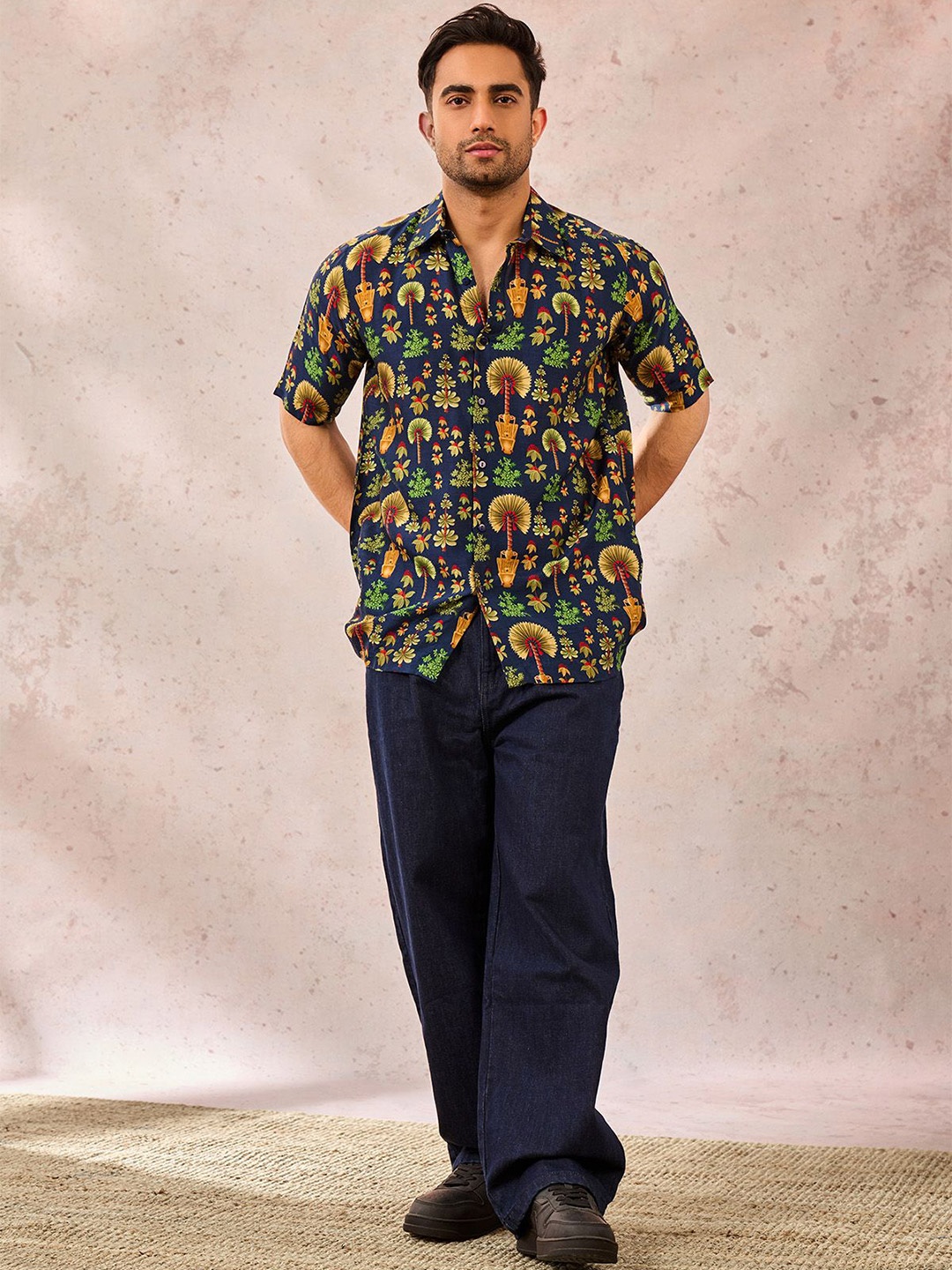 

Masaba Men Relaxed Opaque Printed Casual Shirt, Blue