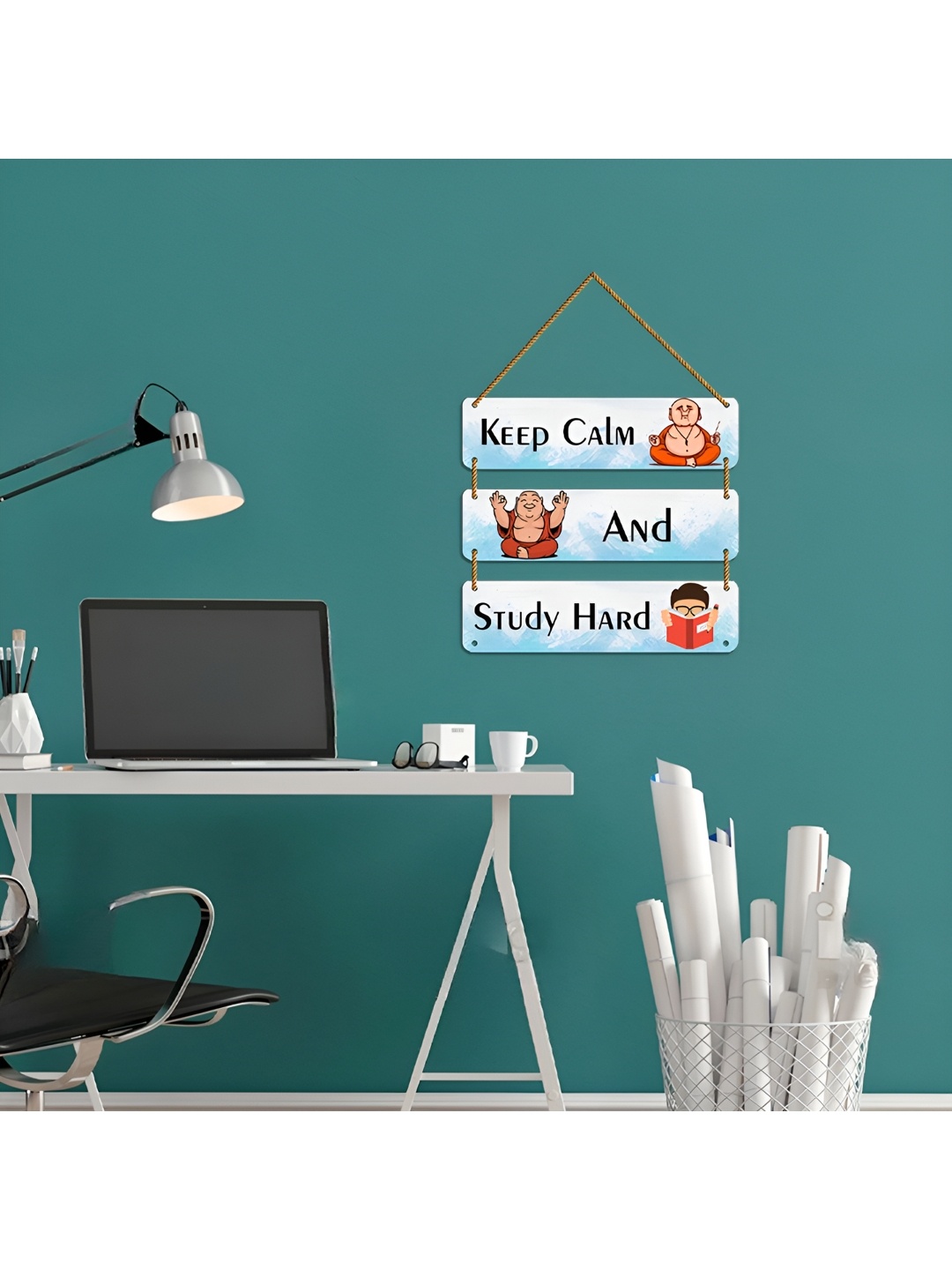 

WallDaddy Blue & White Printed Motivational Decoration Wooden Wall Hanging