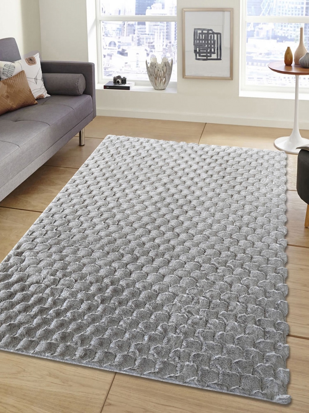 

OBSESSIONS Silver-Toned Solid Anti-Skid Polyester Carpet