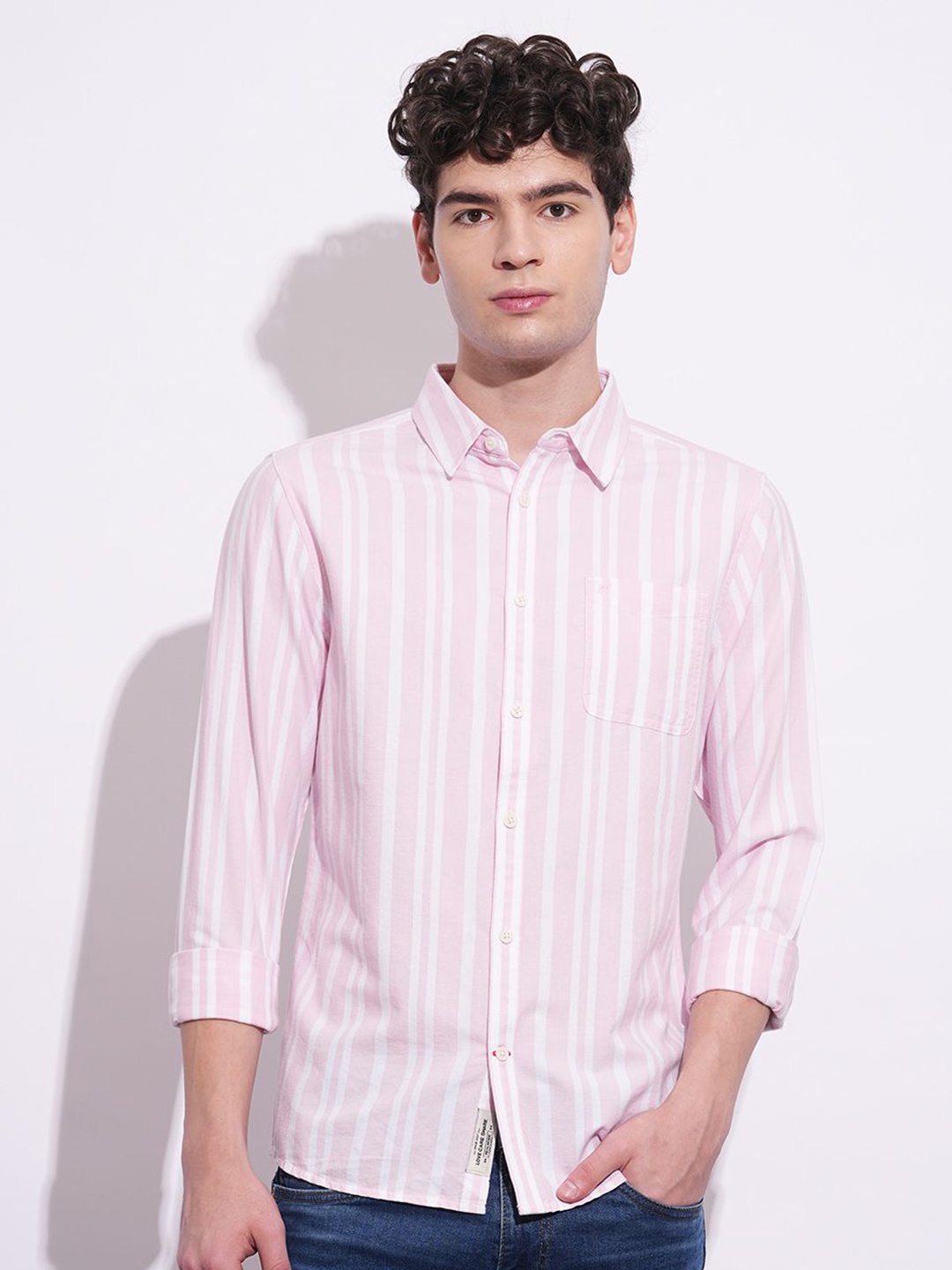 

Being Human Men Classic Slim Fit Opaque Striped Casual Shirt, Pink