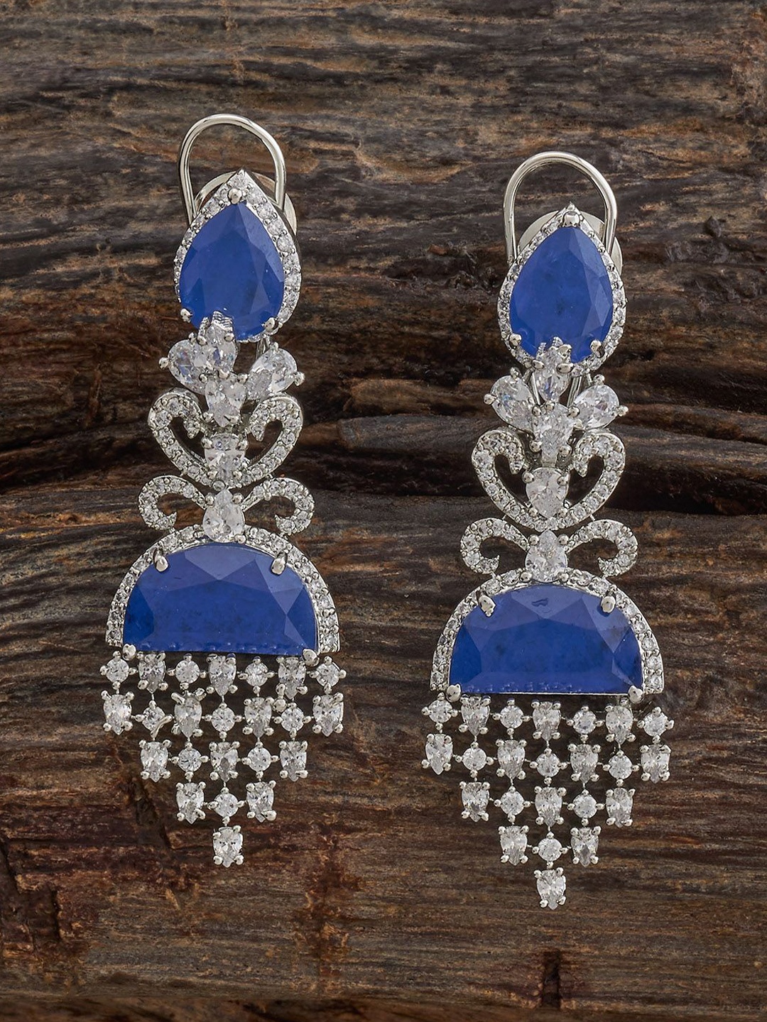 

Kushal's Fashion Jewellery Sapphire Rhodium-Plated Zircon Party Classic Drop Earrings, Silver
