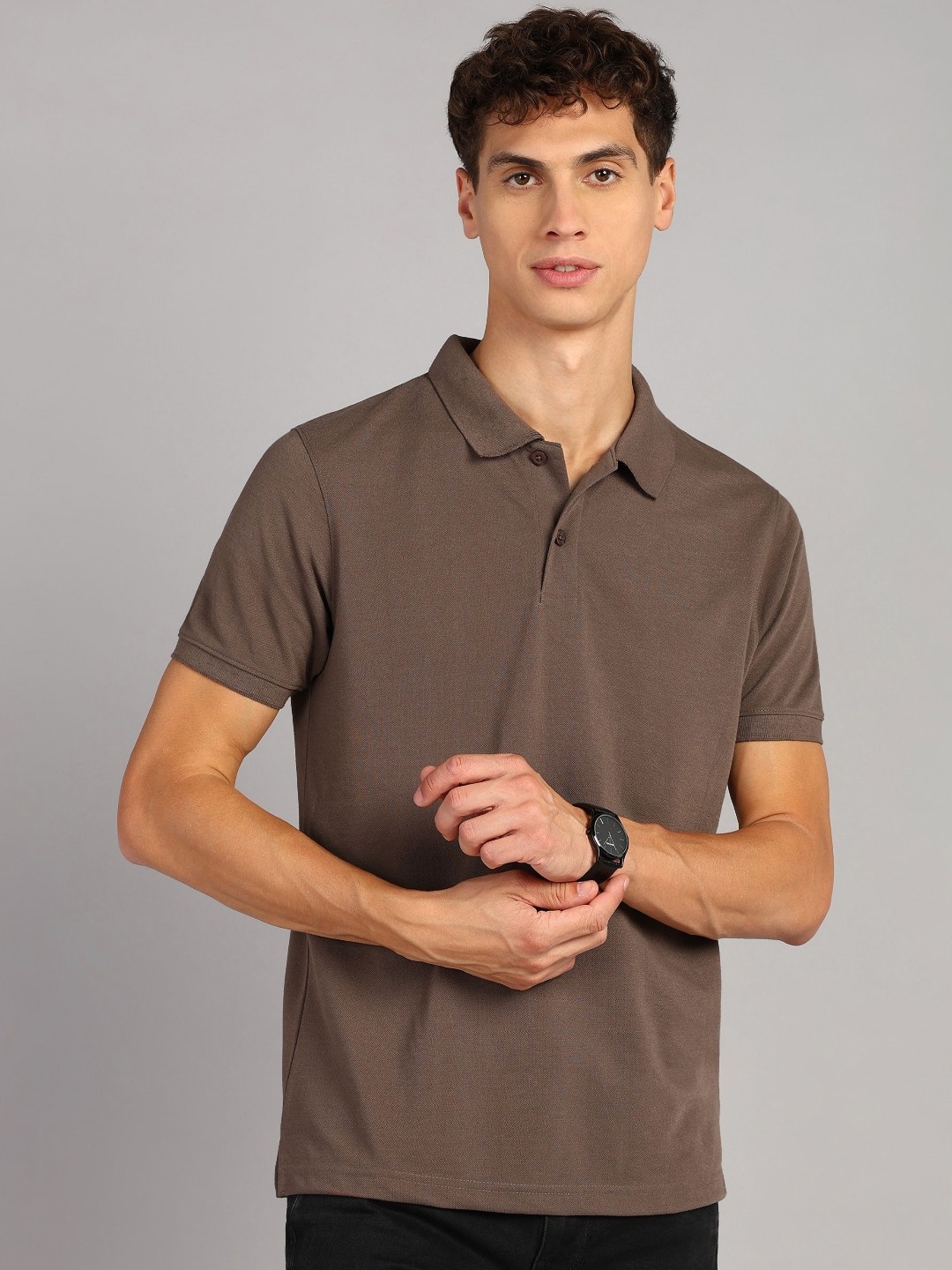 

XFOX Men Polo Collar T-shirt, Brown