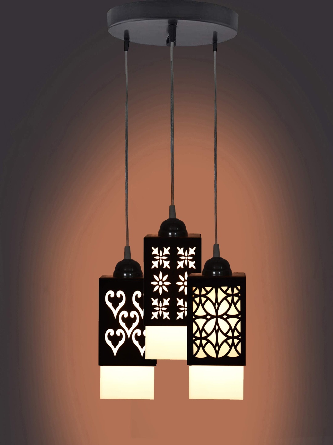 

Gojeeva Black & White 3 Pieces Textured Wood Square Shaped Wall Lamps