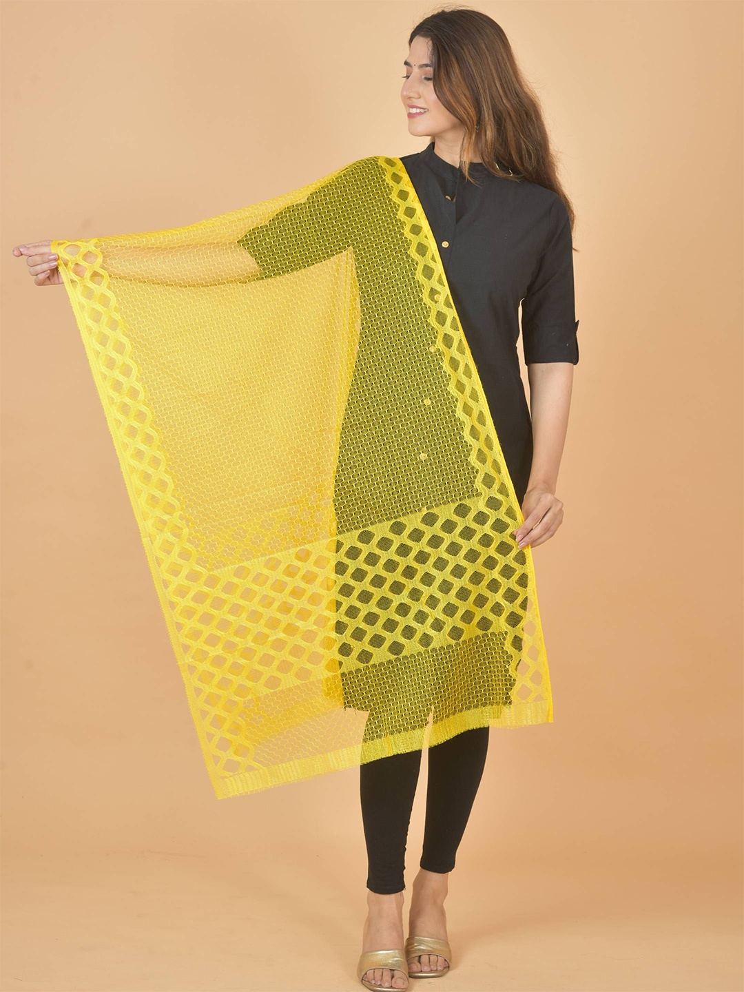 

LA FEMINAE Geometric Woven Design Dupatta, Yellow