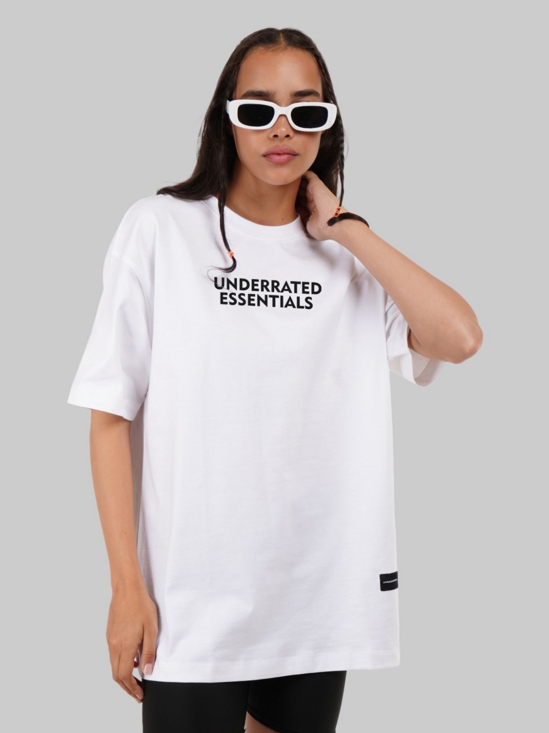 

Underrated Club Women Bio Finish Typography Printed Round Neck Cotton Oversized T-shirt, White