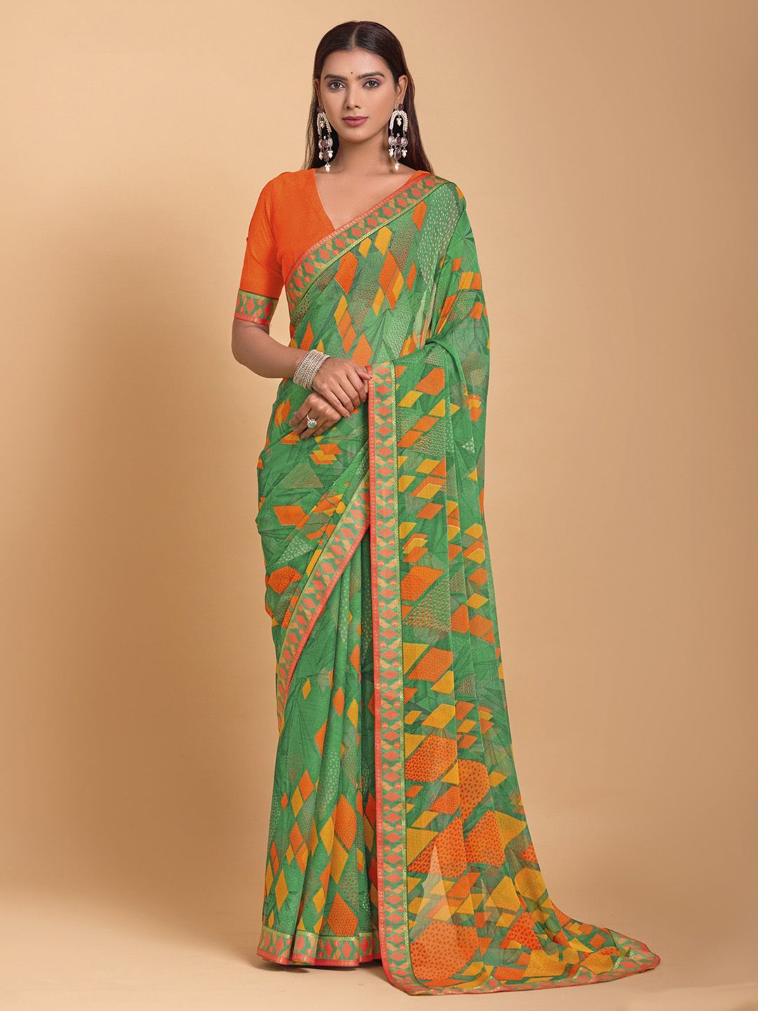 

Anouk Rustic Poly Chiffon Bagh Saree, Green