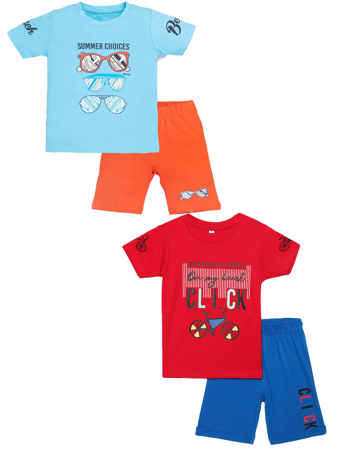 

YK Boys Pack Of 2 Printed Pure Cotton T-shirt With Shorts, Blue