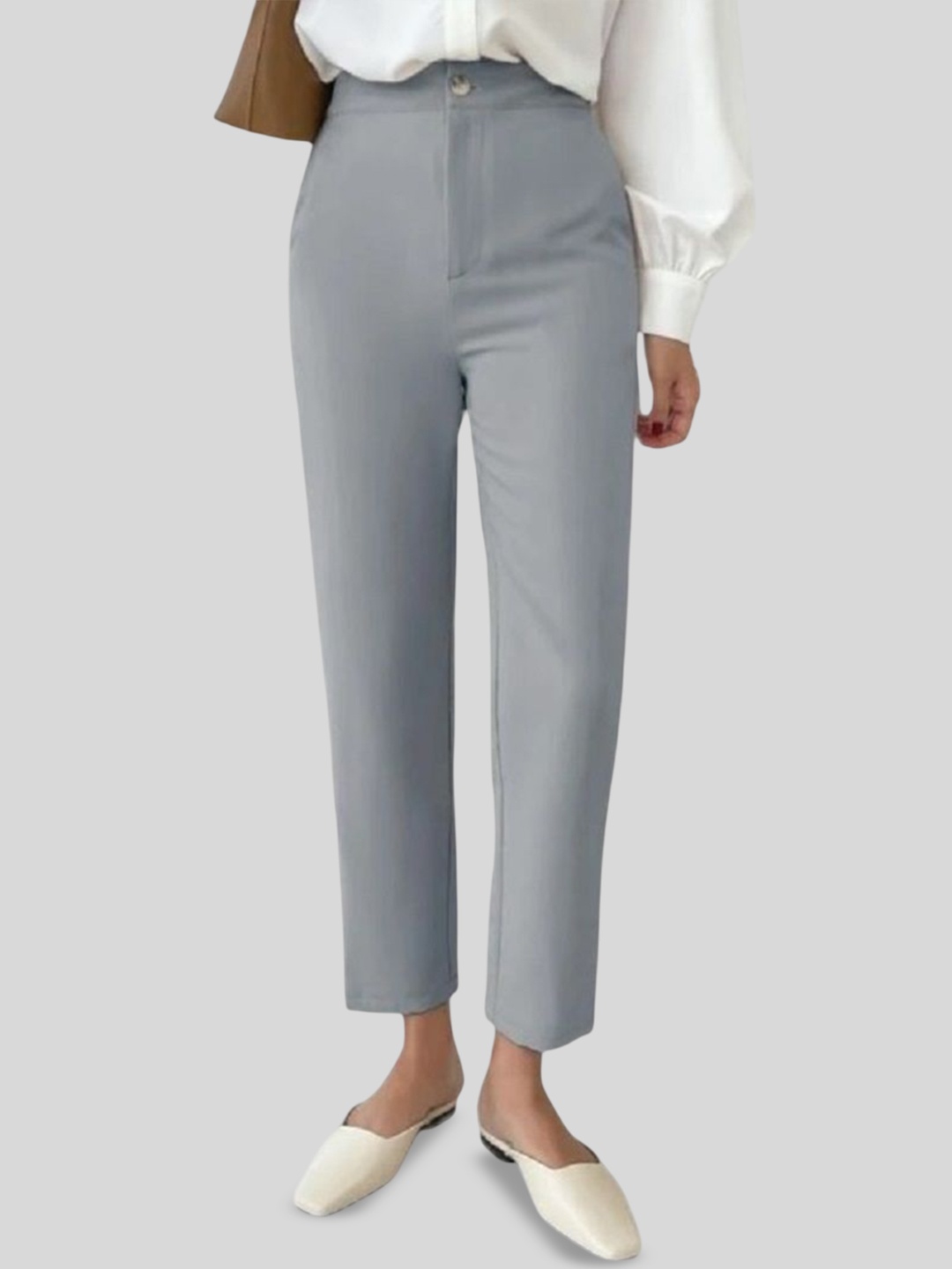 

FNOCKS Women Relaxed Straight Leg High-Rise Cotton Formal Trouser, Grey