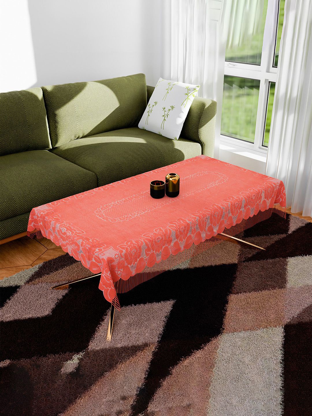 

Kuber Industries Peach-Coloured Floral Printed Anti-Skid 4-Seater Table Cover