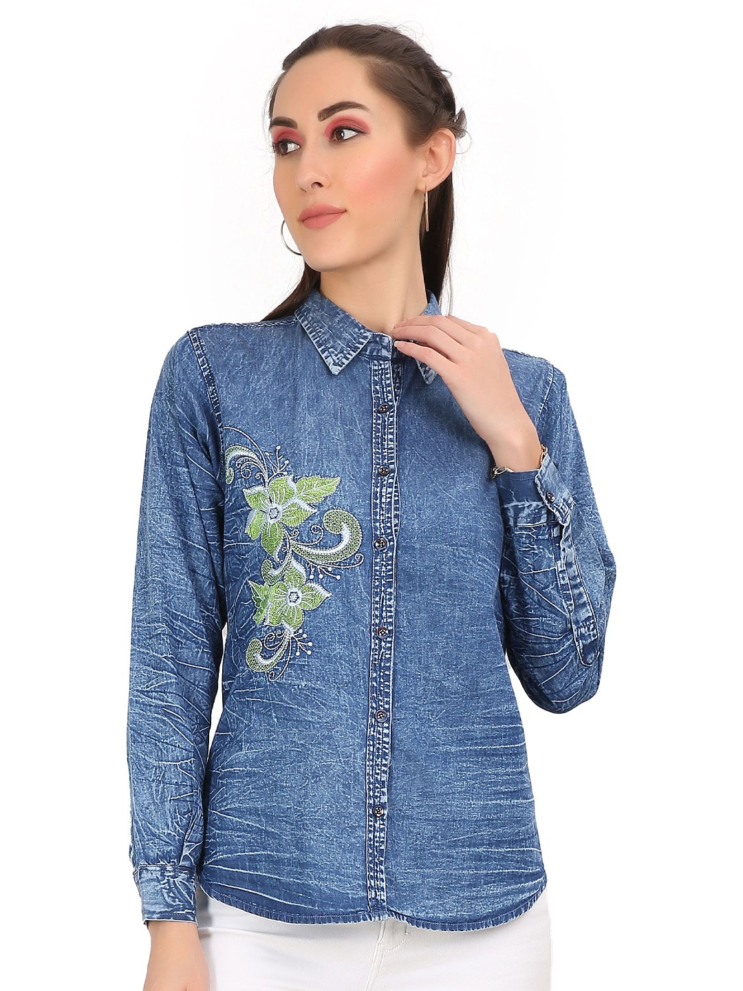 

CEFALU Women Opaque Casual Shirt, Blue
