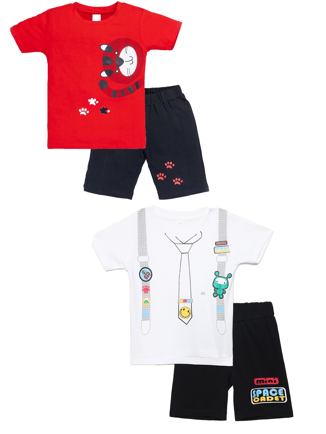 

YK Boys Pack Of 2 Printed Pure Cotton T-shirt With Shorts, Red