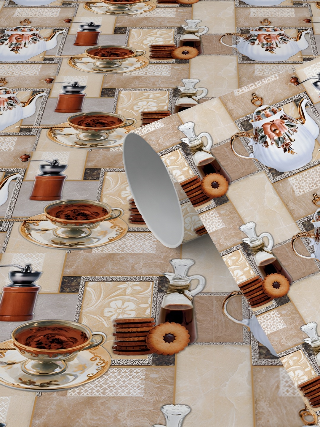 

WallDaddy Coffee Brown & Beige Kitchen Tea Printed Self Adhesive Wallpaper