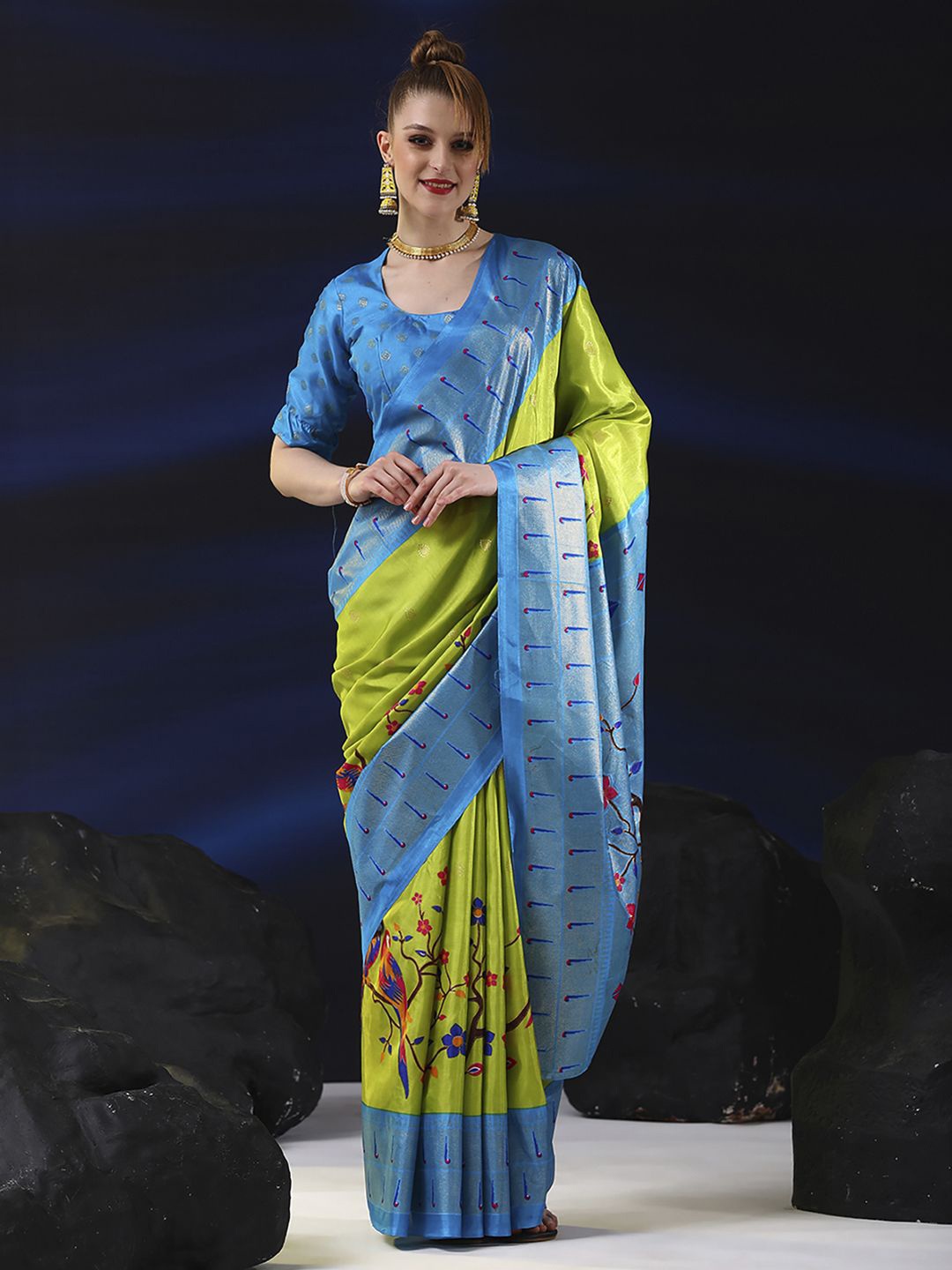 

Anouk Rustic Ethnic Motifs Zari Silk Blend Bagh Saree, Green