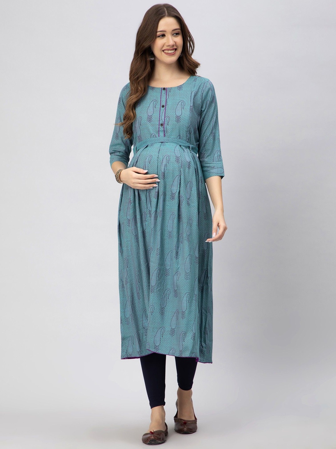 

CEE-18 Geometric Printed A-Line Maternity Kurta, Blue