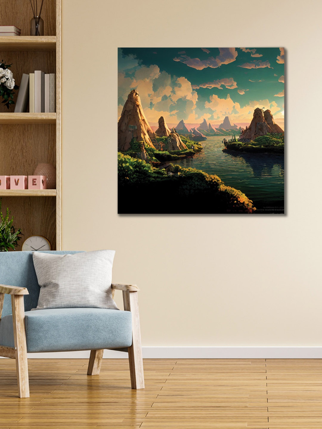 

CVANU White & Blue Canvas Painting Wall Art