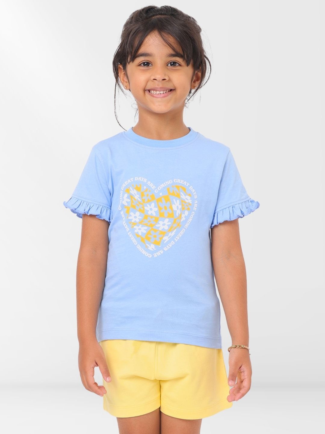 

Nuego Girls Graphic Print Pure Cotton T-Shirt With Shorts Clothing Set, Blue