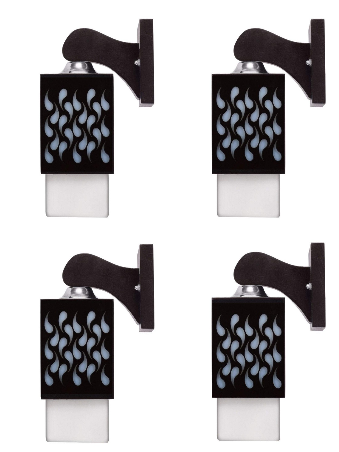 

Gojeeva Black & White 4 Pieces Textured Wooden Rectangle Shaped Wall Lamps