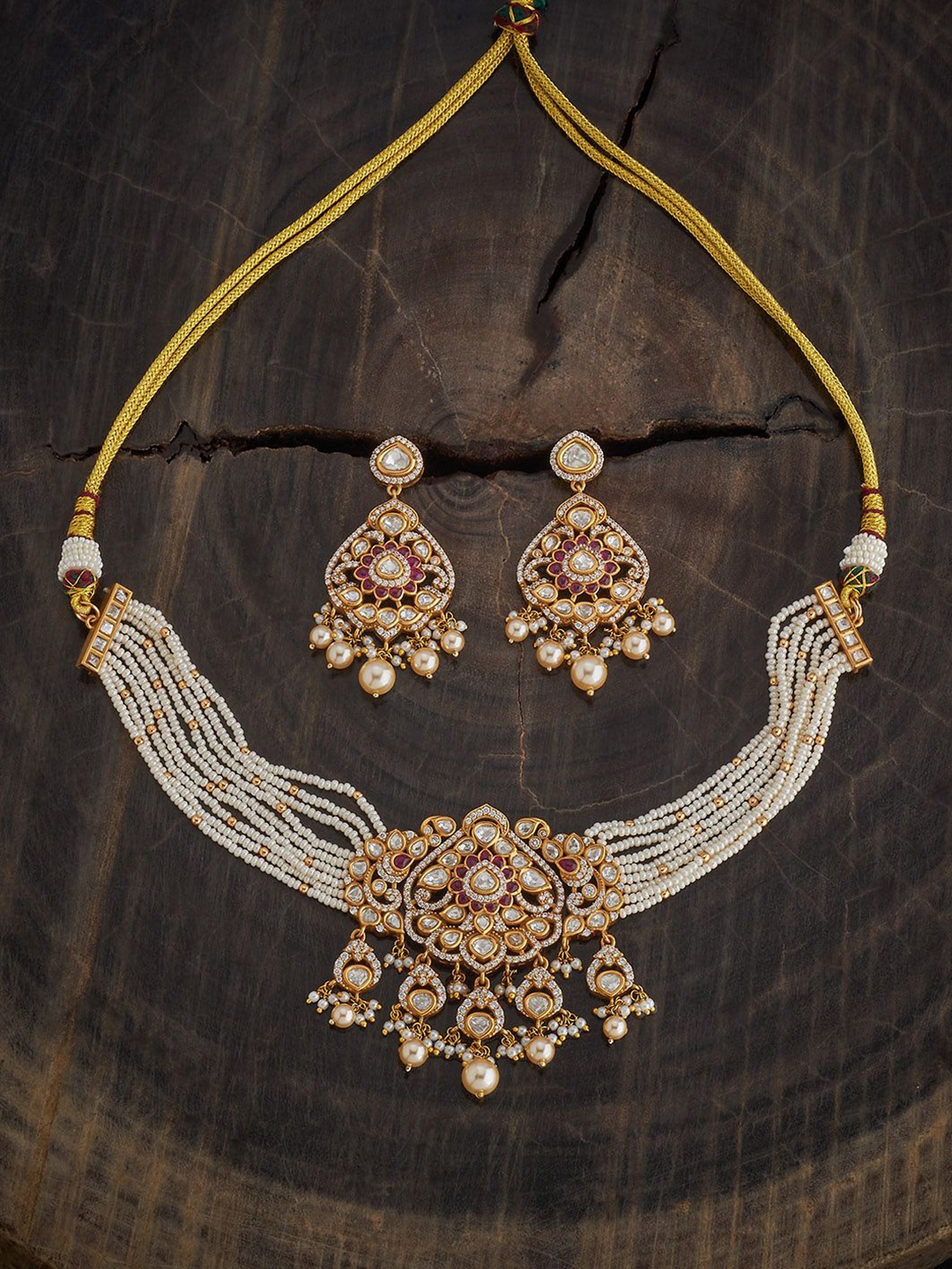 

Kushal's Fashion Jewellery Ruby Victorian-Plated Ethnic Kundan Jewellery Set, Gold