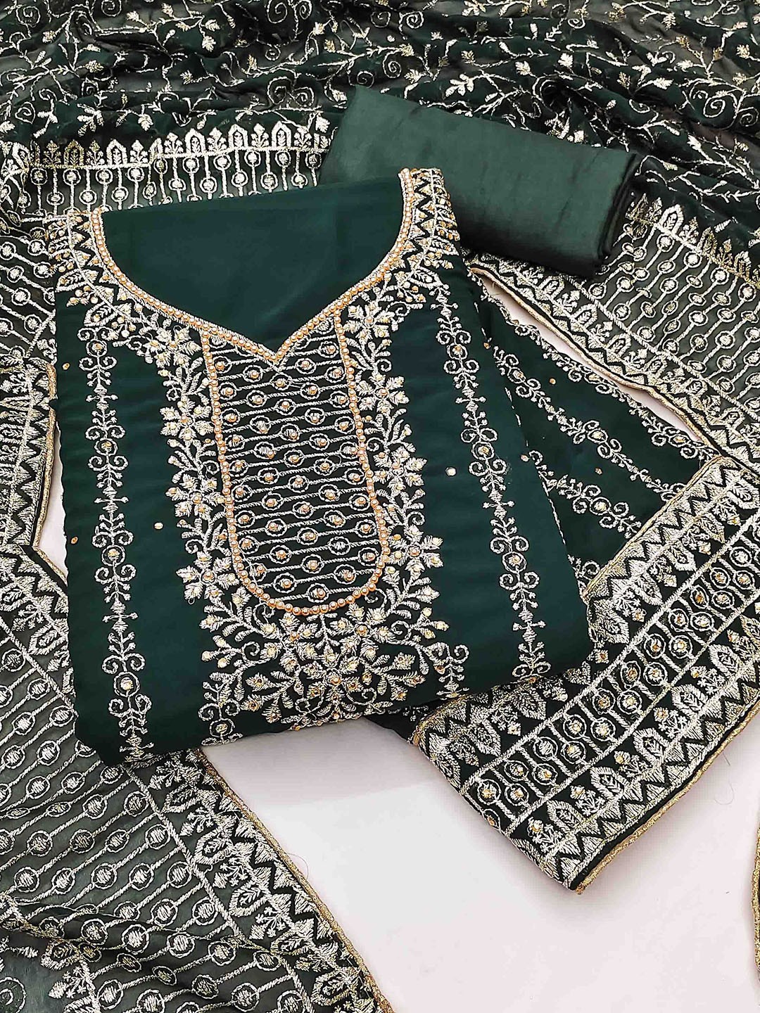 

Blissta Embroidered Unstitched Dress Material, Green