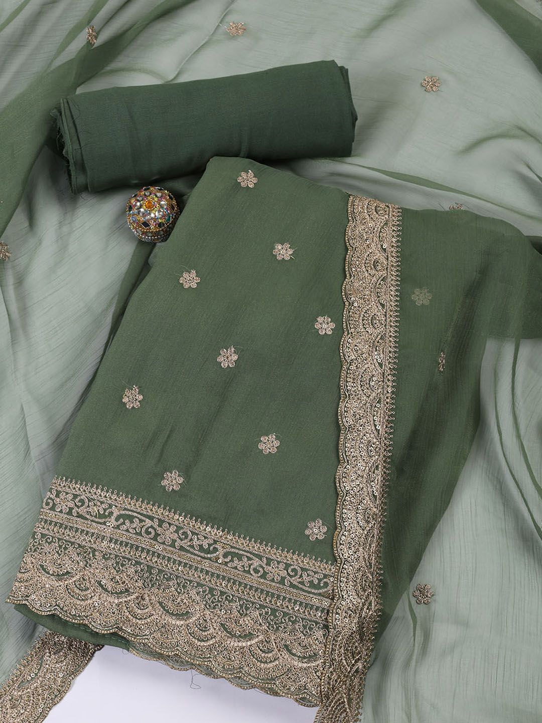 

Meena Bazaar Embroidered Unstitched Dress Material, Green