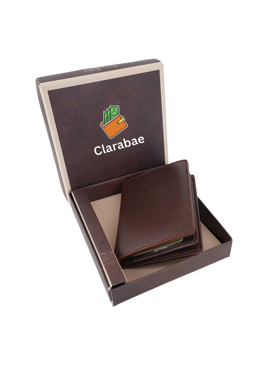 

CLARABAE Men PU Two Fold Wallet, Tan