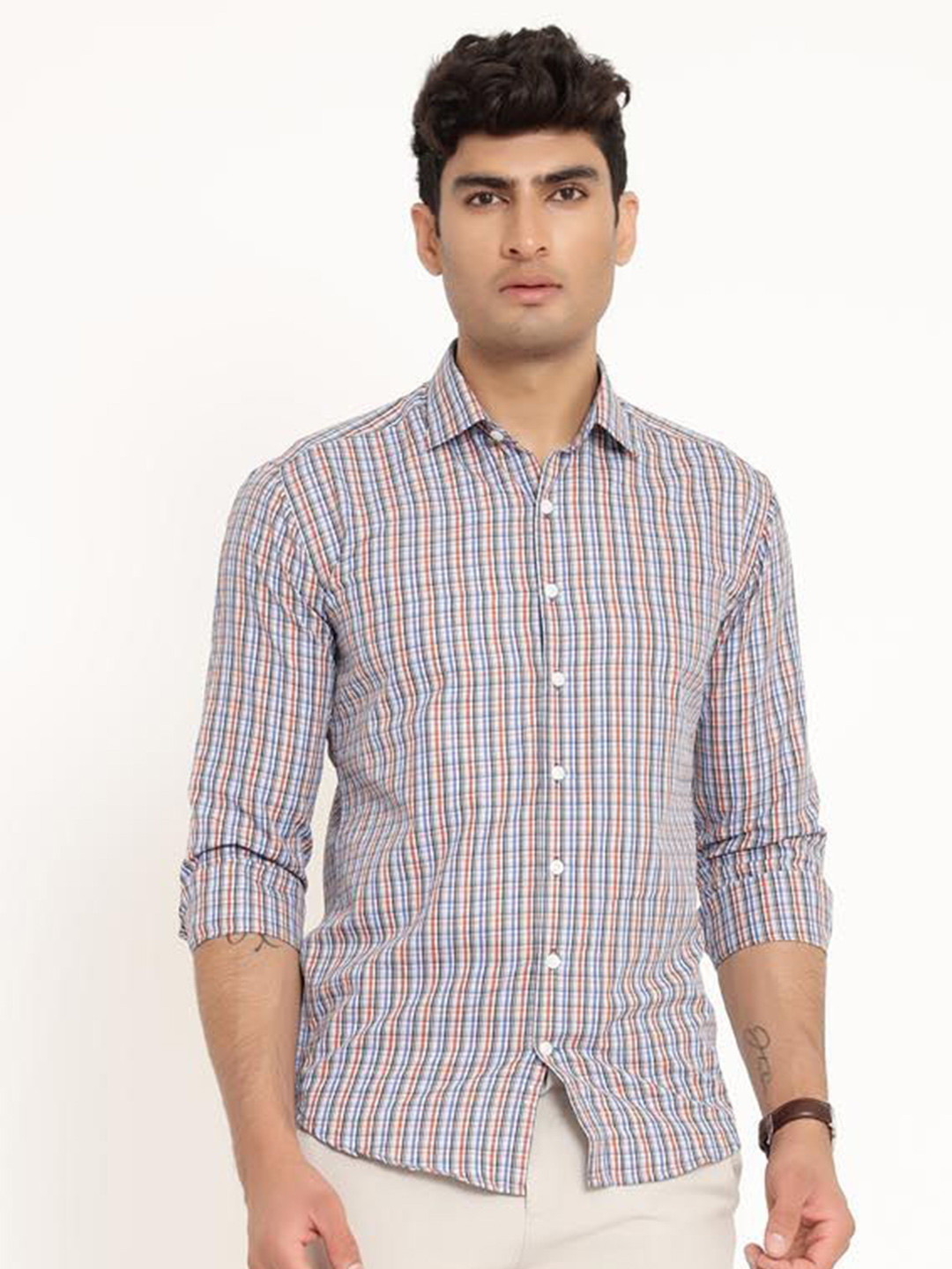

Tistabene Men Opaque Checked Casual Shirt, Blue