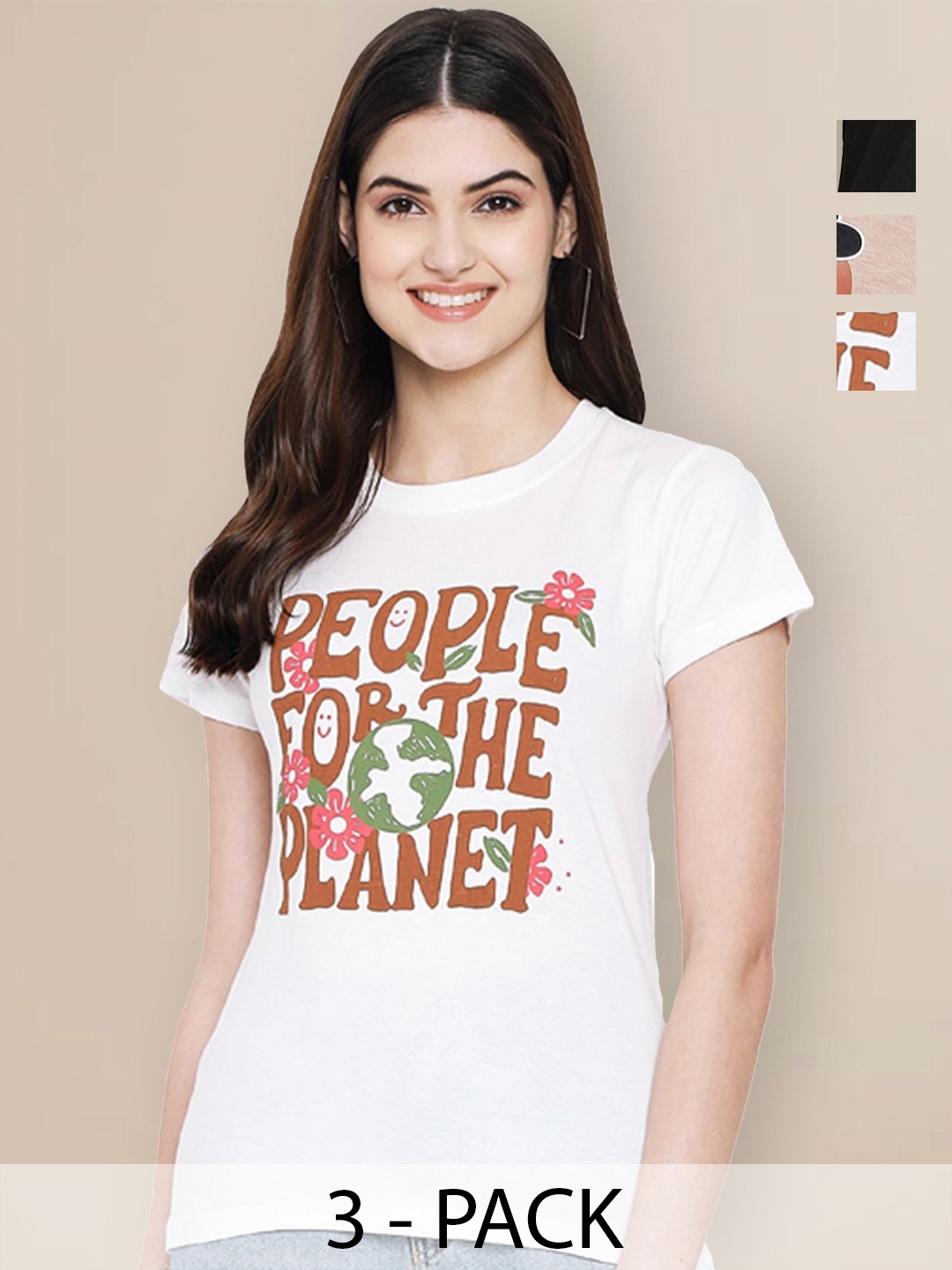 

Metronaut Women Typography 3 Printed Applique T-shirt, Multi