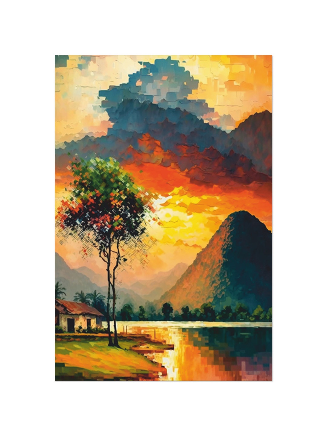 

CVANU Orange & Green Unframed Canvas Painting Wall Art