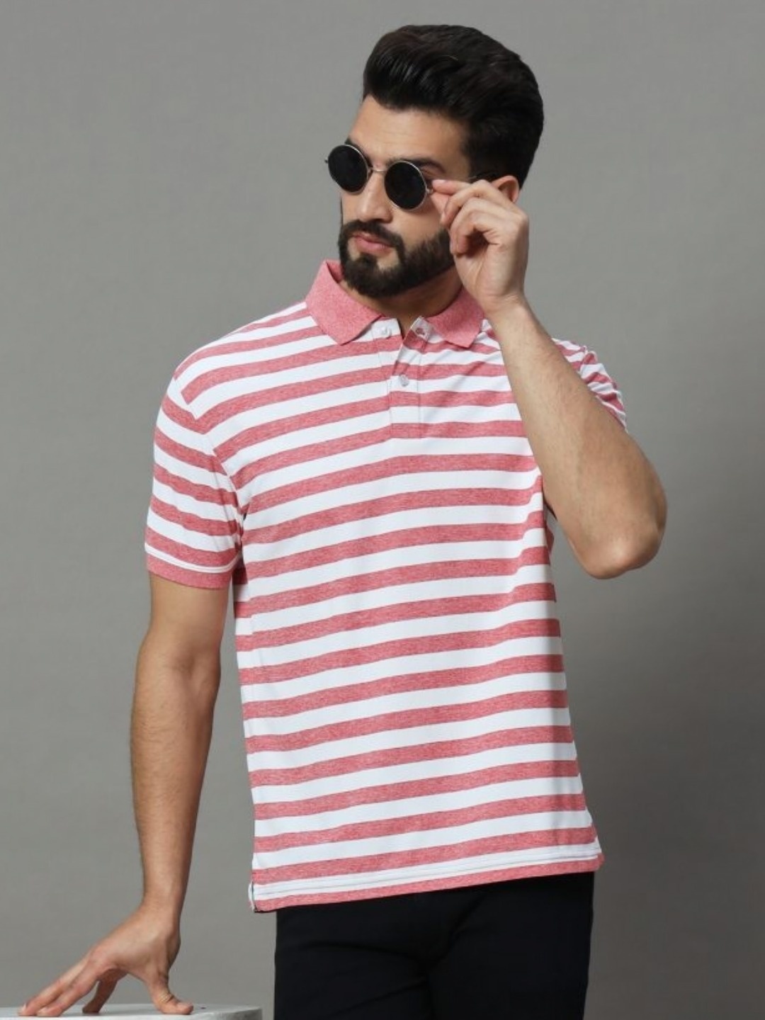 

UNIBERRY Men Striped Polo Collar T-shirt, Red