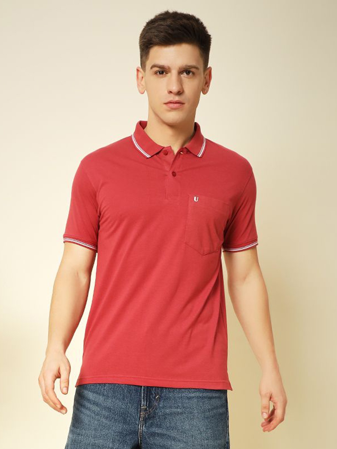 

UNIBERRY Men Polo Collar T-shirt, Red