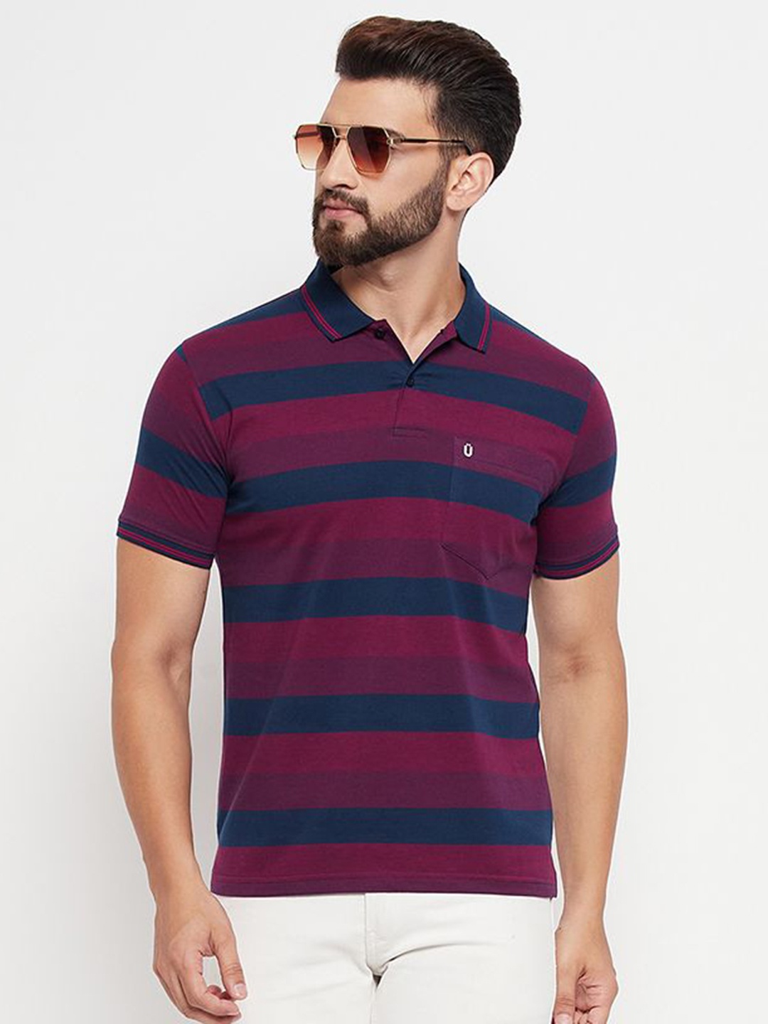 

UNIBERRY Men Striped Polo Collar T-shirt, Maroon