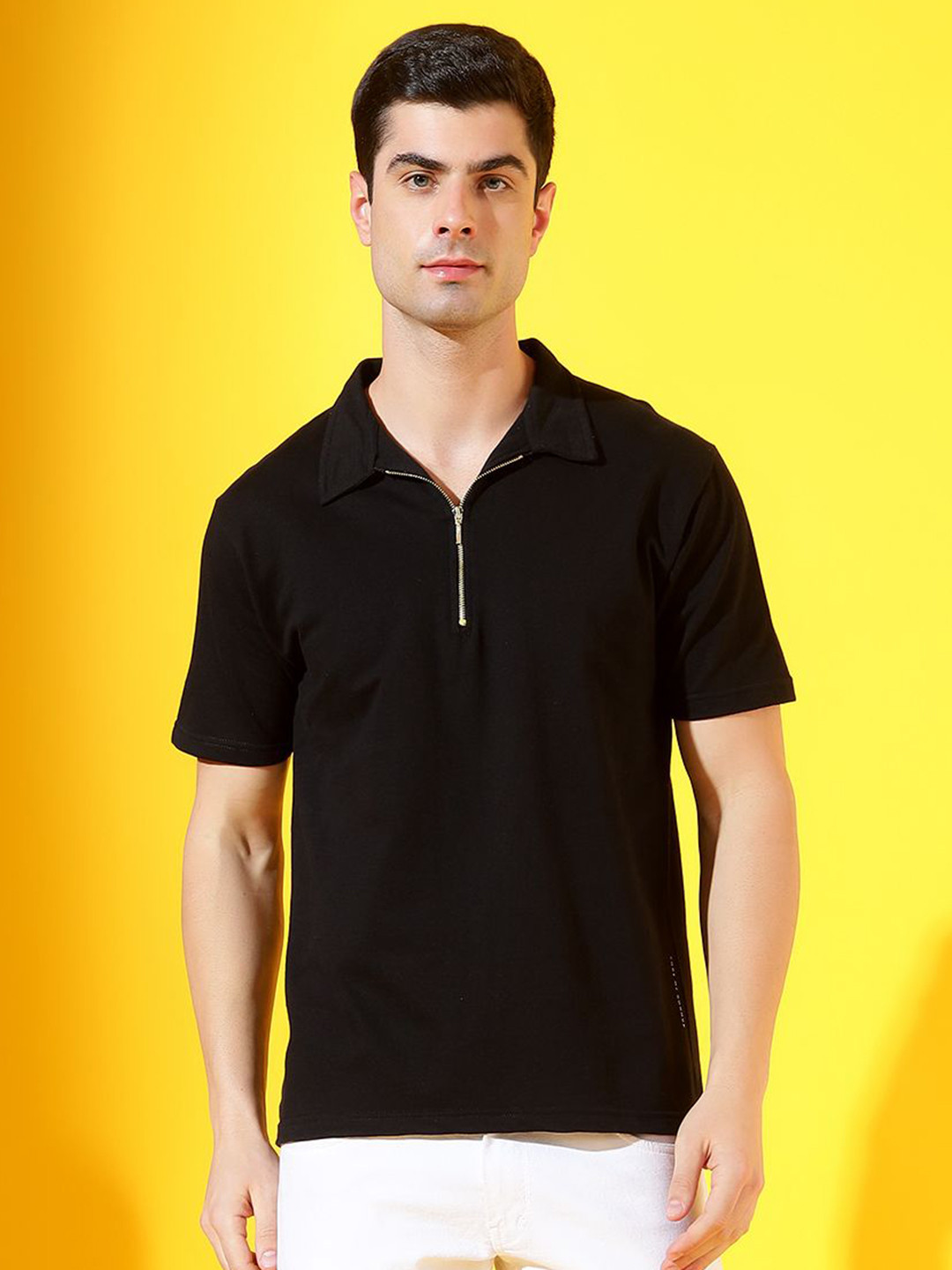 

CODE OF HONOUR Men Printed Polo Collar Pockets T-shirt, Black