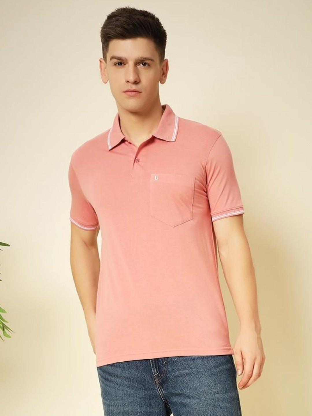 

UNIBERRY Men Polo Collar T-shirt, Peach