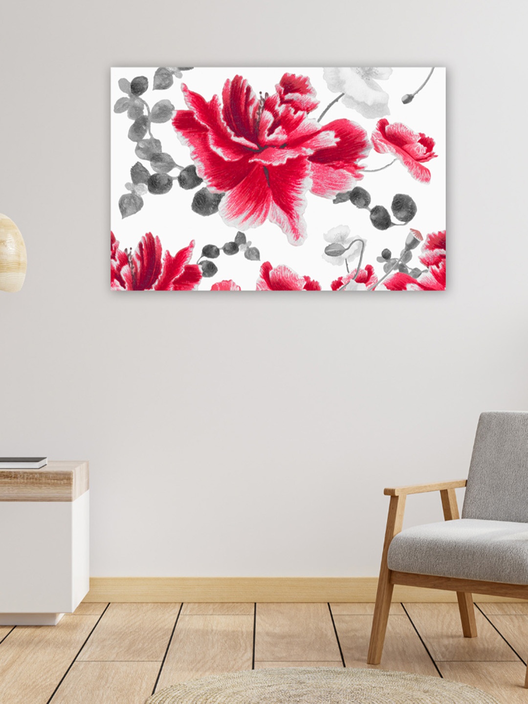 

CVANU Red & White Canvas Painting Wall Art, Black