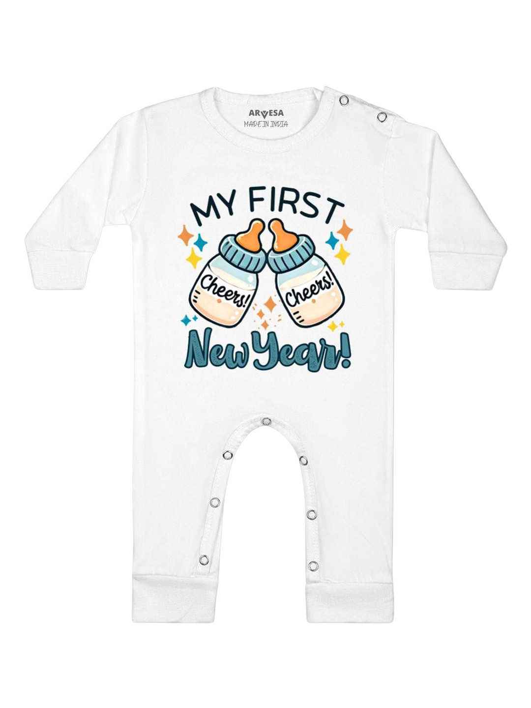 

Arvesa First New Year Printed Baby Romper, White