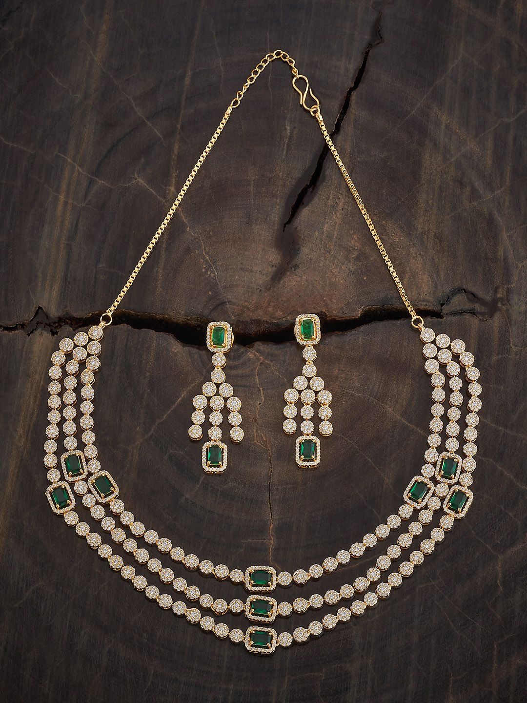 

Kushal's Fashion Jewellery Gold-Plated CZ Studded Party Necklace Set