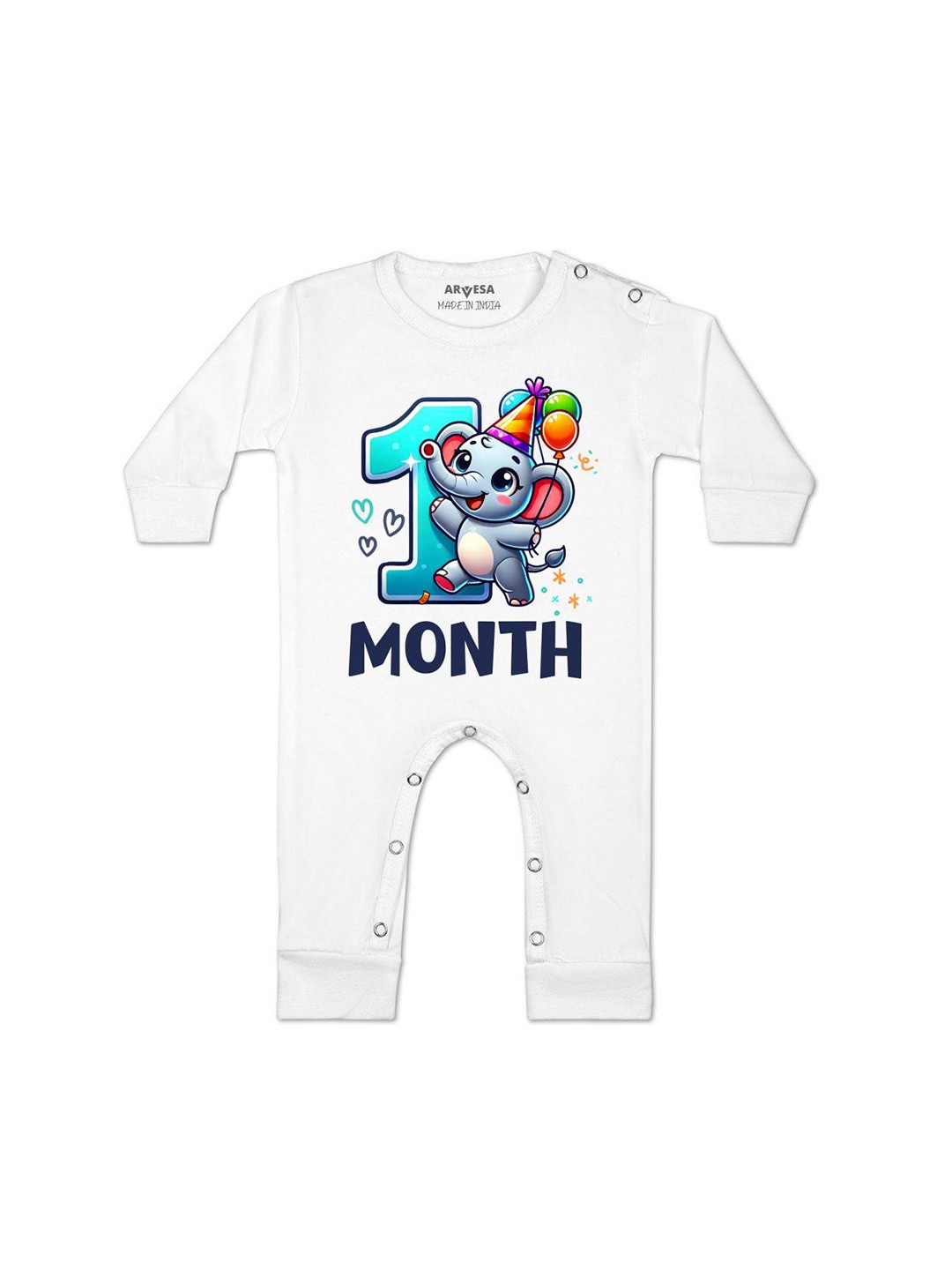 

Arvesa One Month Baby Boy Printed Baby Romper, White