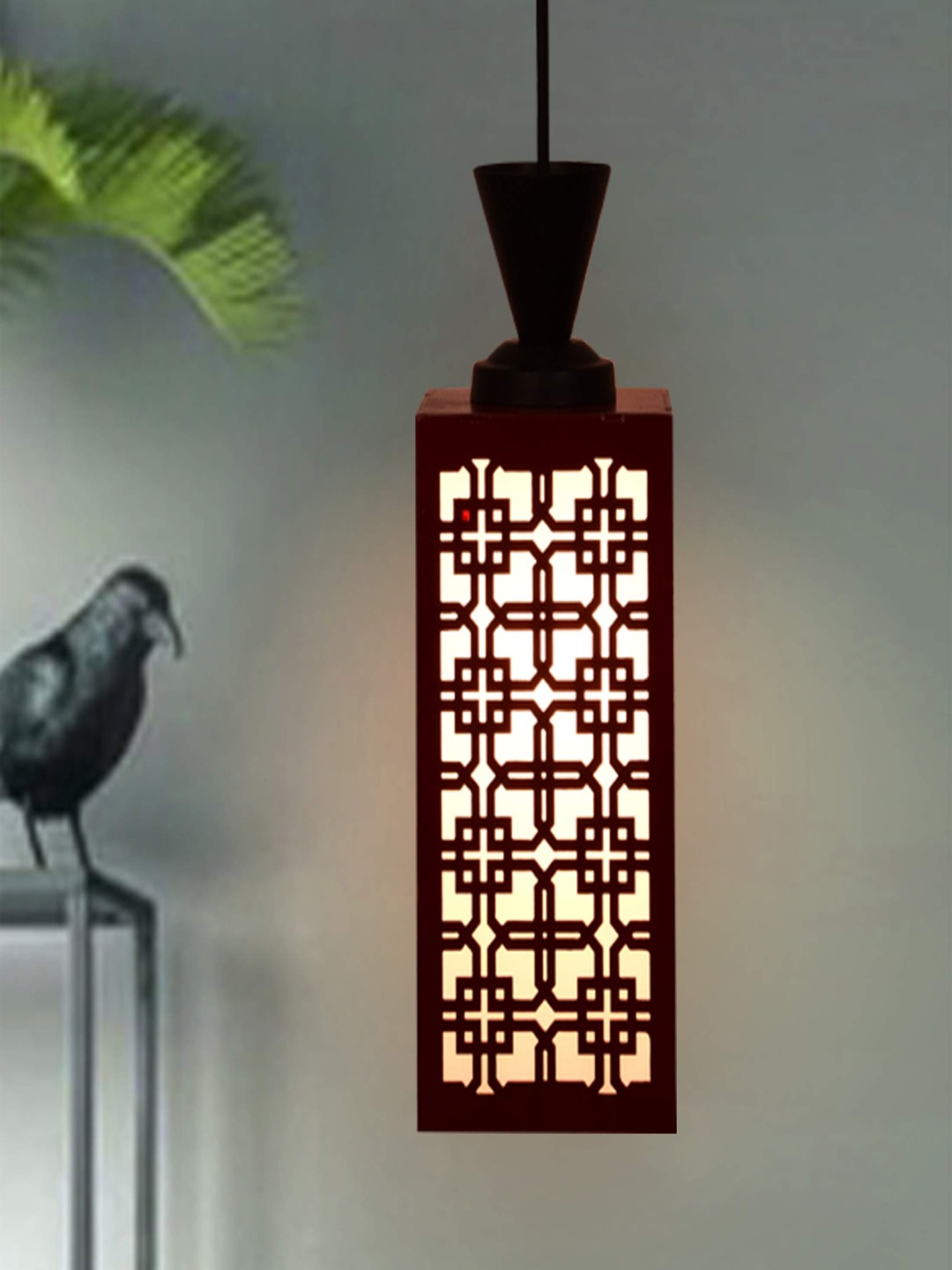 

Gojeeva Red & White Textured Wooden Rectangle Shaped Ceiling Lamp