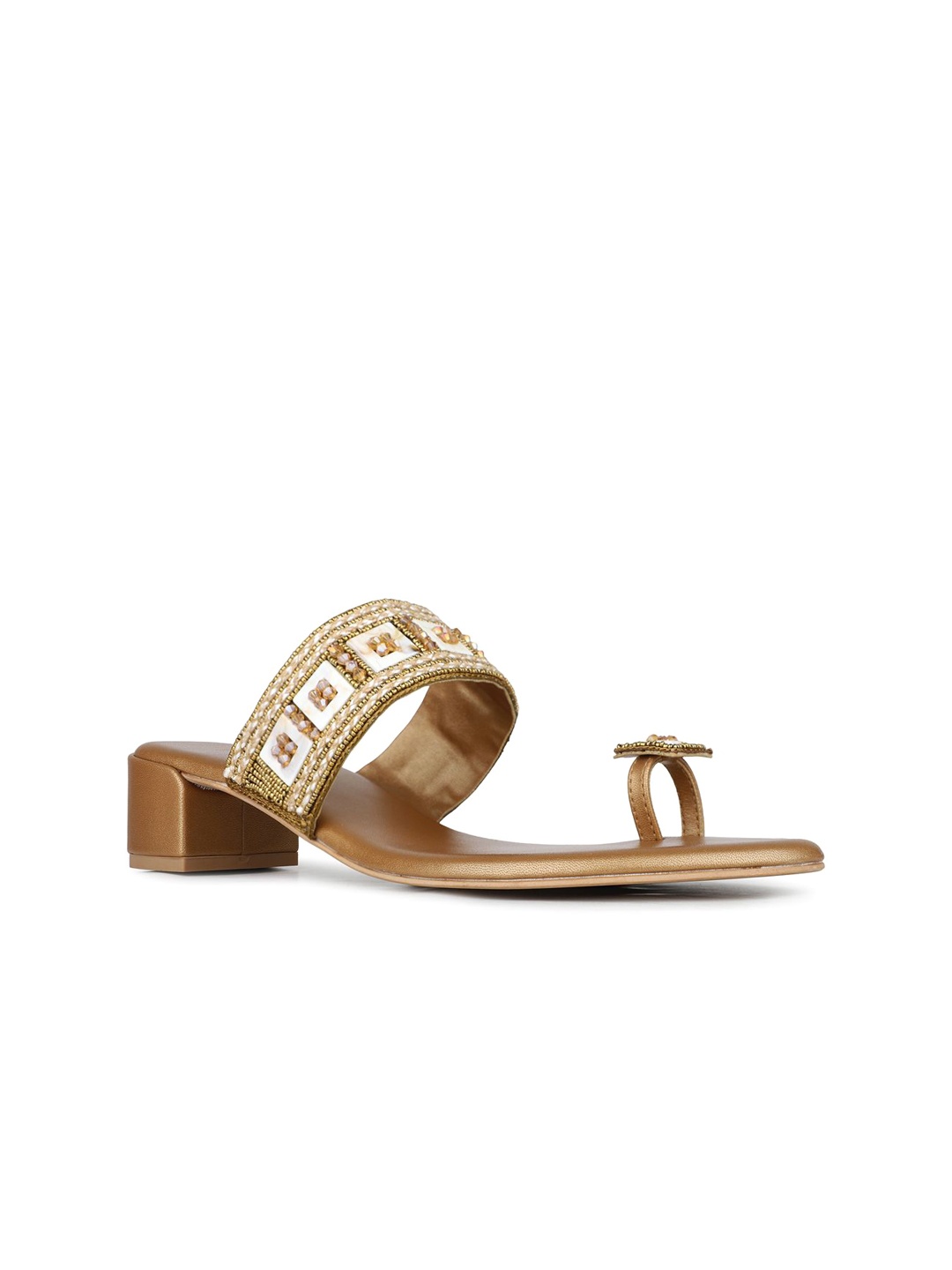 

Inc 5 Printed Ethnic Block Sandals, Gold