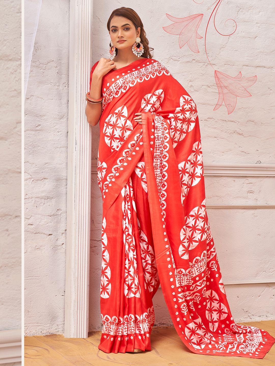 

Anouk Rustic Silk Blend Bagru Saree, Red