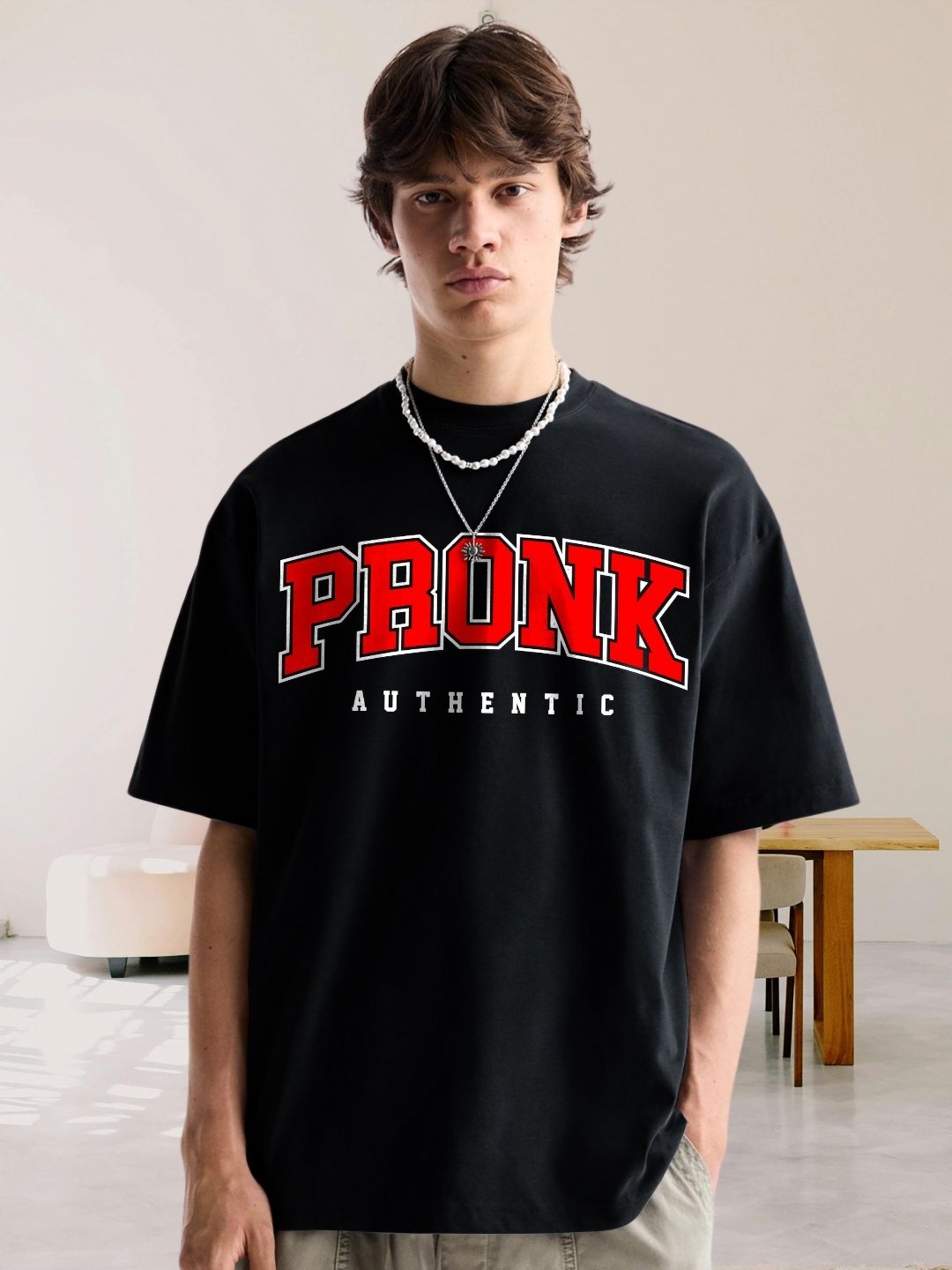 

PRONK Men Printed Applique T-shirt with Mask, Black